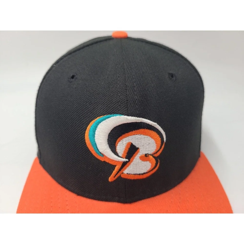 Vintage Bowie Baysox New Era 59Fifty Fitted 7 Hat Cap Wool Men MiLB Black Orange